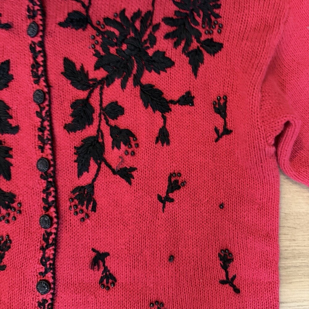 Vintage Style Red Beaded Floral Cardigan Heirloom Collectibles M - Picture 11 of 12